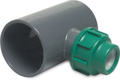 Afbeeldingen van VDL T-stuk 90° PVC-U/PP grijs/groen 90X25X90MM lijmmof/knel/lijmmof 10bar