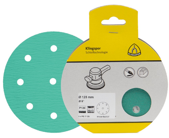 Afbeeldingen van Schuurschijf PS77CK met actieve bekleding en klittenband 150MM K120 stansvorm GLS47 in DIY verpakking