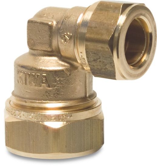 Afbeeldingen van Knie 90° verlopend messing 28X22MM knel KIWA/GASTEC