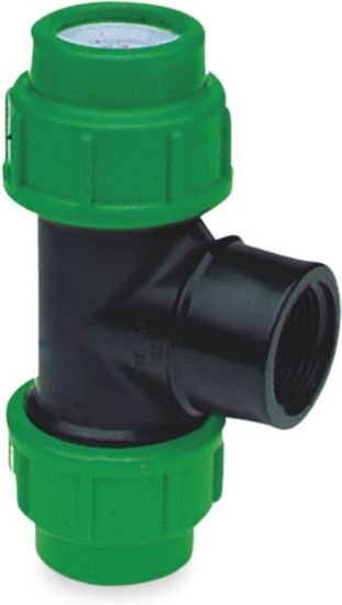Afbeeldingen van VDL T-stuk 90° PP zwart/groen 25X1"X25MM knel/binnendraad/knel 10bar