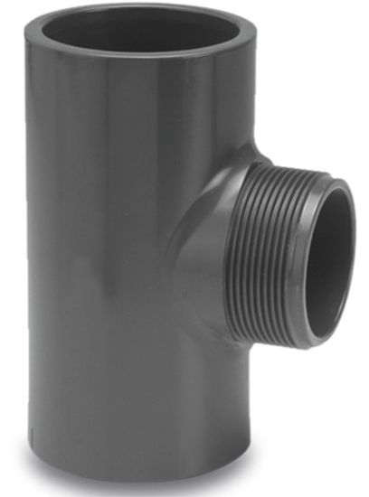Afbeeldingen van VDL T-stuk 90° PVC-U grijs 50X1"X50MM lijmmof/buitendraad/lijmmof 16bar