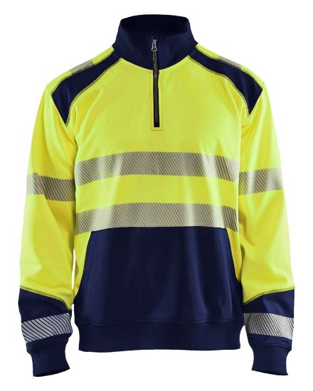 Afbeeldingen van BLÅKLÄDER Sweater met halve rits 3556 High Vis geel/marineblauw S