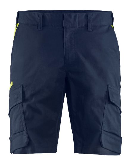 Afbeeldingen van BLÅKLÄDER Short industrie met stretch 1446 donker marineblauw/High Vis geel C48