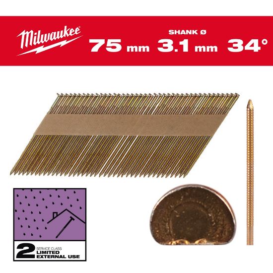 Afbeeldingen van MILWAUKEE Draadnagels gegalvaniseerd D-kop 34° 75X3,1MM SC2 2200x