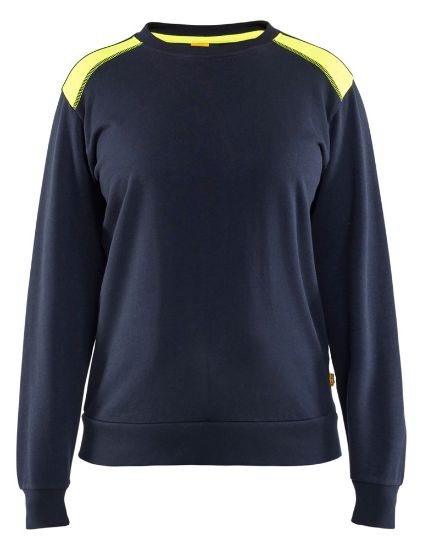 Afbeeldingen van BLÅKLÄDER Sweater dames bi-colour 3408 donker marineblauw/High Vis geel S