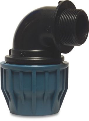 Afbeeldingen van JASON Knie 90° PP zwart/blauw 20MMX¾" knel/buitendraad 16bar DVGW/KIWA/WRAS/SVGW