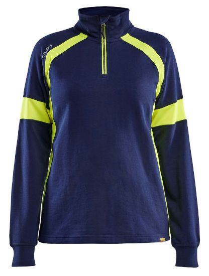 Afbeeldingen van BLÅKLÄDER Sweater dames Visible 3566 marineblauw/High Vis geel S