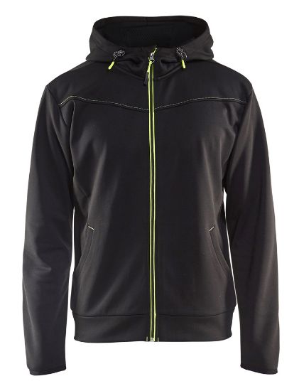 Afbeeldingen van BLÅKLÄDER Hoodie met rits 3363 zwart/High Vis geel L