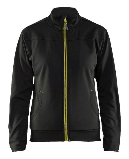 Afbeeldingen van BLÅKLÄDER Sweater service dames met rits 3394 zwart/High Vis geel S