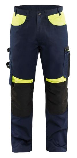 Afbeeldingen van BLÅKLÄDER Werkbroek zonder spijkerzakken 1556 donker marineblauw/High Vis geel D88