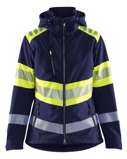 Afbeeldingen van BLÅKLÄDER Softshell jack dames 4404 marineblauw/High Vis geel XS