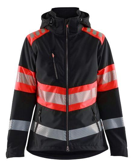 Afbeeldingen van BLÅKLÄDER Softshell jack dames 4404 zwart/High Vis rood S