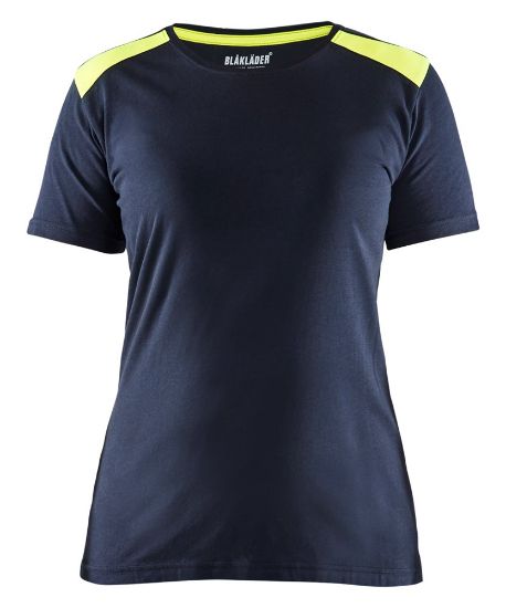 Afbeeldingen van BLÅKLÄDER T-shirt dames bi-colour 3479 donker marineblauw/High Vis geel 3XL