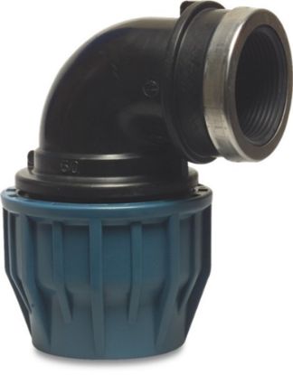 Afbeeldingen van JASON Knie 90° PP zwart/blauw 20MMX¾" knel/binnendraad 16bar DVGW/KIWA/WRAS/SVGW