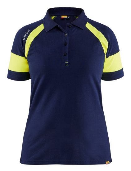 Afbeeldingen van BLÅKLÄDER Poloshirt dames Visible 3529 marineblauw/High Vis geel L