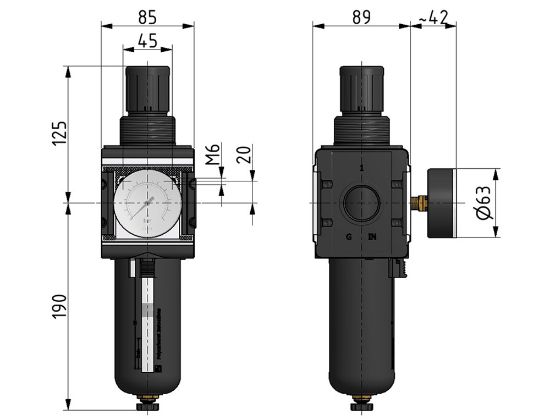 Afbeeldingen van Drukregelaar G1 5µ 10bar met mano 63MM BG4