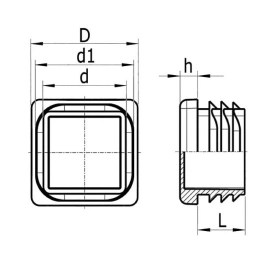 Afbeeldingen van Insteekdop vierkant zwart 40X40X1,0-2,0MM