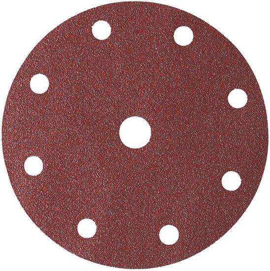 Afbeeldingen van FORUM Schuurschijf met klittenband t.b.v. houtbewerking korund 9-gats 150MM K100