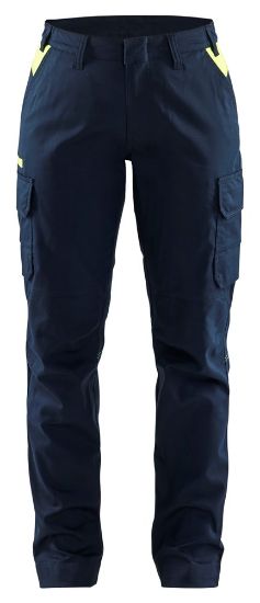 Afbeeldingen van BLÅKLÄDER Werkbroek industrie dames met stretch 7144 donker marineblauw/High Vis geel C36