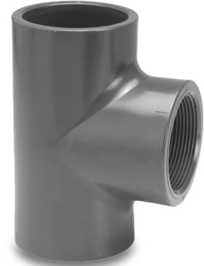 Afbeeldingen van VDL T-stuk 90° PVC-U grijs 16X⅜"X16MM lijmmof/binnendraad/lijmmof 10bar