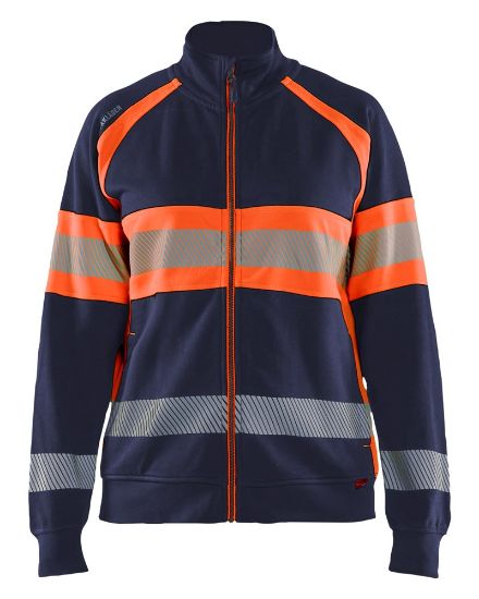 Afbeeldingen van BLÅKLÄDER Sweater dames met rits 3505 marineblauw/High Vis oranje M