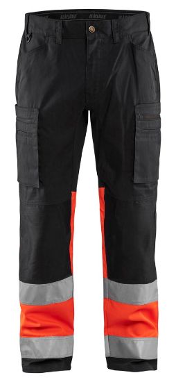 Afbeeldingen van BLÅKLÄDER Werkbroek met stretch 1551 zwart/High Vis rood D88