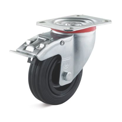 Afbeeldingen van Zwenkwiel massief met rem rubber 70KG 100MM