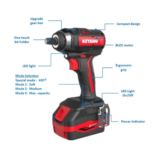 Afbeeldingen van KEYANG Accu slagmoersleutel ½'' IW18BLA 18V 5,0Ah