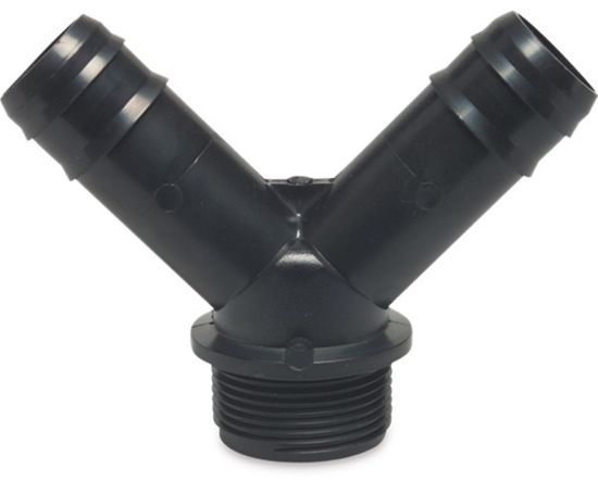Afbeeldingen van Y-stuk PP zwart 25MMX¾"X25MM barbed/buitendraad/barbed 4bar