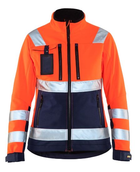 Afbeeldingen van BLÅKLÄDER Softshell jack dames 4902 High Vis oranje/marineblauw S