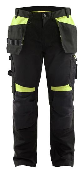 Afbeeldingen van BLÅKLÄDER Werkbroek met spijkerzakken 1555 zwart/High Vis geel C152