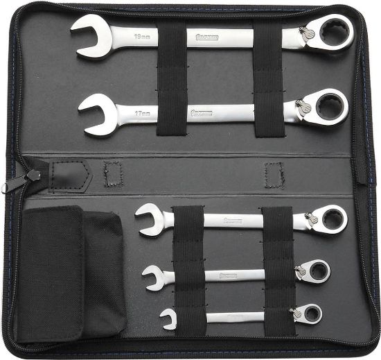 Afbeeldingen van FORUM Ringratelsteeksleutelset omschakelbaar 8-19MM 9x