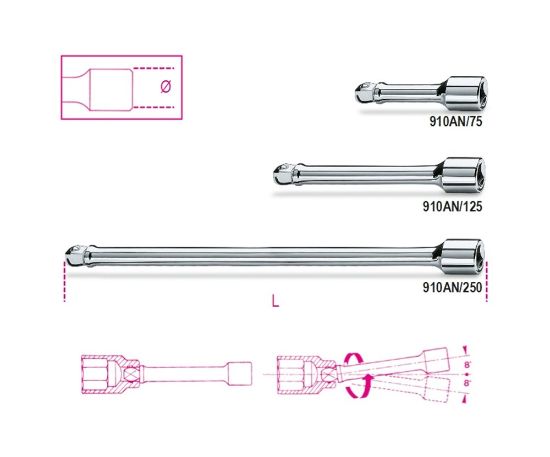 Afbeeldingen van BETA Verlengstuk ⅜" zwenkbaar 75MM 910AN/75