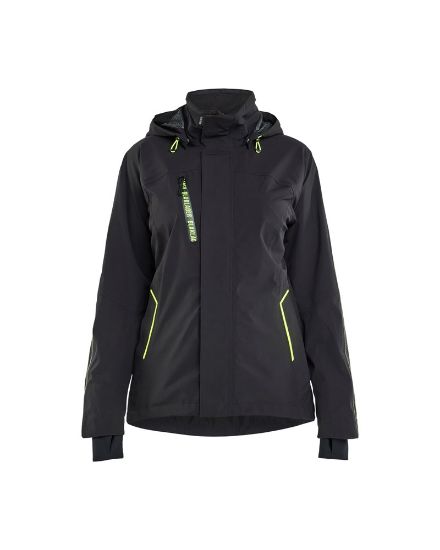 Afbeeldingen van BLÅKLÄDER Shelljack dames met stretch 4403 zwart/High Vis geel S