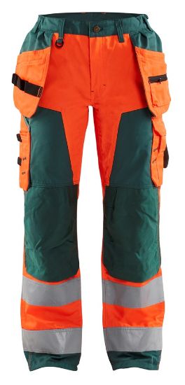 Afbeeldingen van BLÅKLÄDER Werkbroek dames met spijkerzakken 7156 High Vis oranje/groen D24