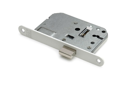 Afbeeldingen van DX Kastslot doornmaat 50MM ronde voorplaat wit inclusief rechthoekige sluitplaat & 2 sleutels