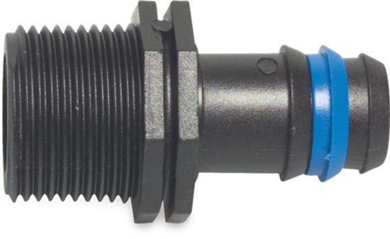 Afbeeldingen van Slangtule PP trekvast zwart ¾"X20MM buitendraad/barbed 4bar