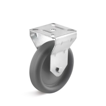 Afbeeldingen van TORWEGGE Bokwiel thermoplastic rubber grijs met plaat 100X25MM h=125MM 65kg 4x