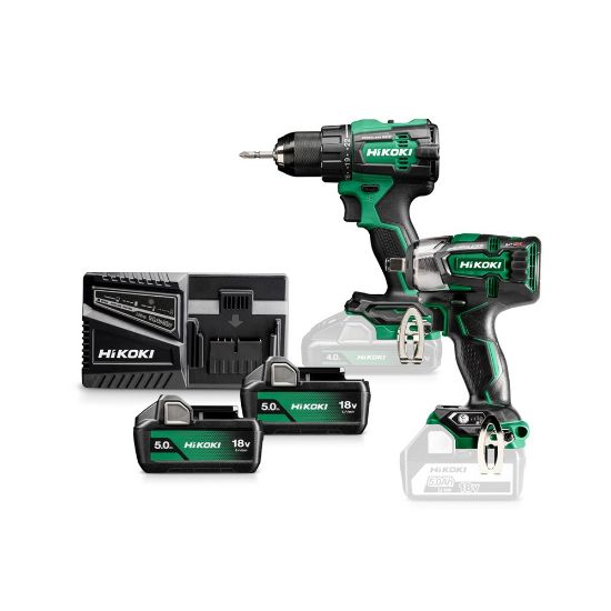 Afbeeldingen van HIKOKI KC18DE WEZ, DS18DE ACCU BOOR-SCHROEFMACHINE 70 Nm en WR18DBDL2  ACCU MOERAANZETTER 1/2" 18V, BL, 305 Nm, IP56, MV, 2x 18V 5,0Ah in HSC III 