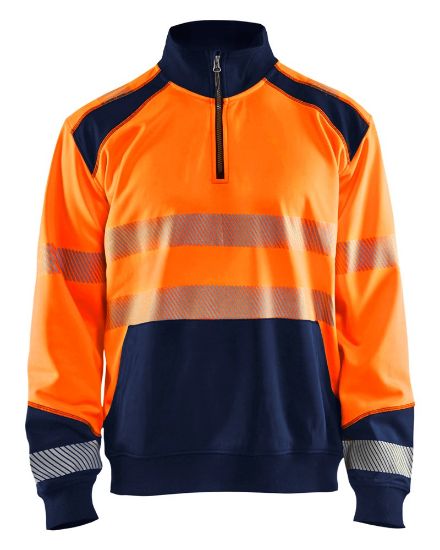 Afbeeldingen van BLÅKLÄDER Sweater met halve rits 3556 High Vis oranje/marineblauw L
