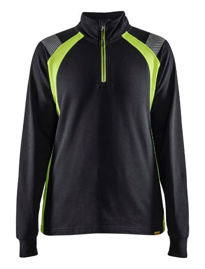 Afbeeldingen van BLÅKLÄDER Sweater dames met halve rits Visible 3403 zwart/High Vis geel S
