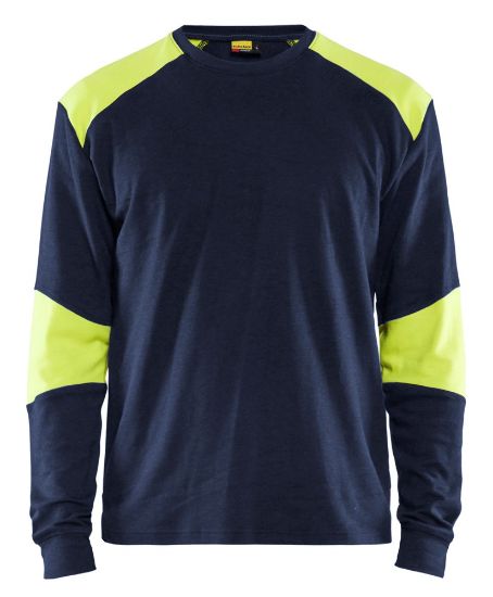 Afbeeldingen van BLÅKLÄDER T-shirt vlamvertragend met lange mouwen 3457 marineblauw/High Vis geel XL