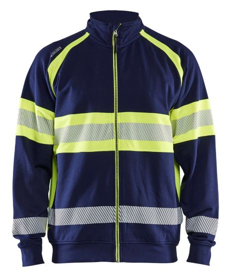 Afbeeldingen van BLÅKLÄDER Sweater met rits 3551 marineblauw/High Vis geel M