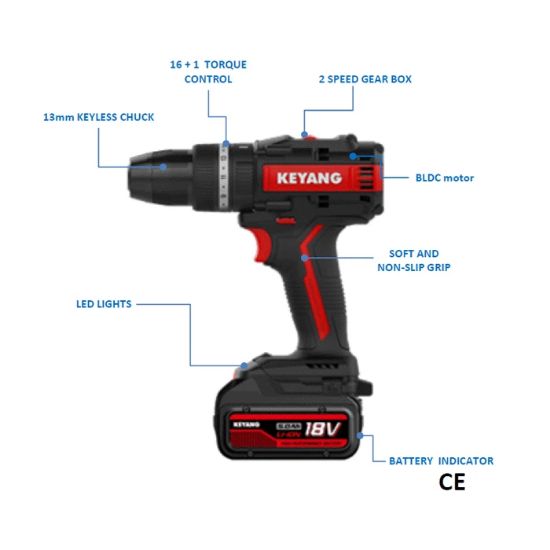 Afbeeldingen van KEYANG Accu klopboorschroefmachine DM18BLW 18V 2,0Ah