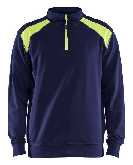 Afbeeldingen van BLÅKLÄDER Sweater bi-colour met halve rits 3353 marineblauw/High Vis geel 2XL