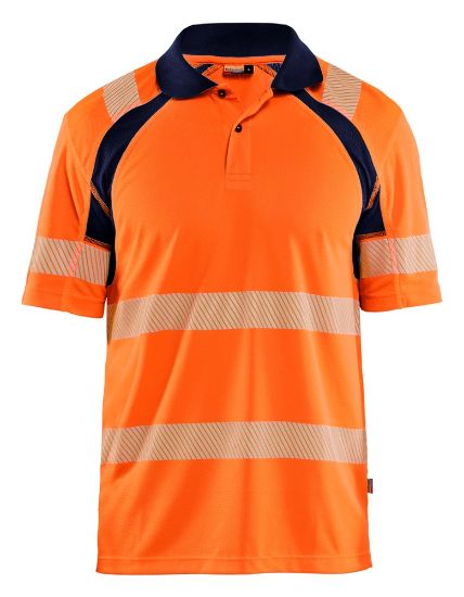 Afbeeldingen van BLÅKLÄDER Poloshirt UV 3595 High Vis oranje/marineblauw S
