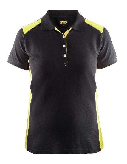 Afbeeldingen van BLÅKLÄDER Poloshirt piqué dames 3390 zwart/High Vis geel XS