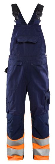 Afbeeldingen van BLÅKLÄDER Bretelbroek 2662 marineblauw/High Vis oranje D96