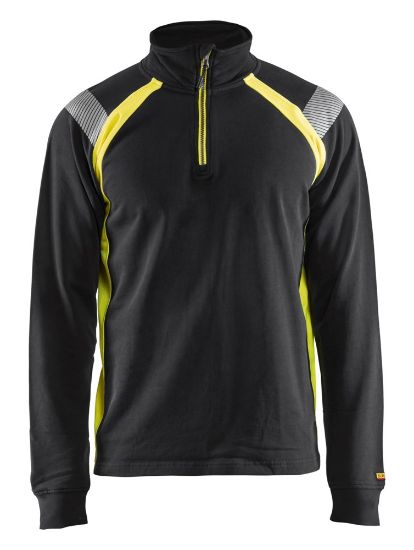 Afbeeldingen van BLÅKLÄDER Sweater met halve rits Visible 3432 zwart/High Vis geel M