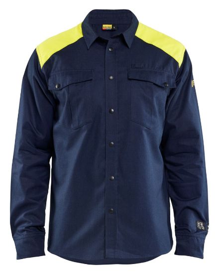 Afbeeldingen van BLÅKLÄDER Overhemd Multinorm 3238 marineblauw/High Vis geel 3XL